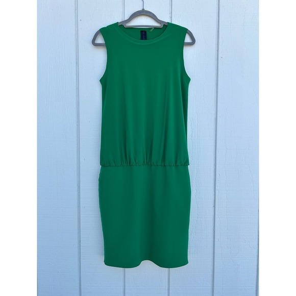 Norma Kamali Green Sleeveless Babydoll Dress, Blouson, Raw Cut Edges, Sz S - Picture 1 of 7